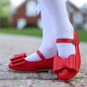 Girls Red Satin Mary Jane Size 32 or 1 Bow Dress Shoes Holiday